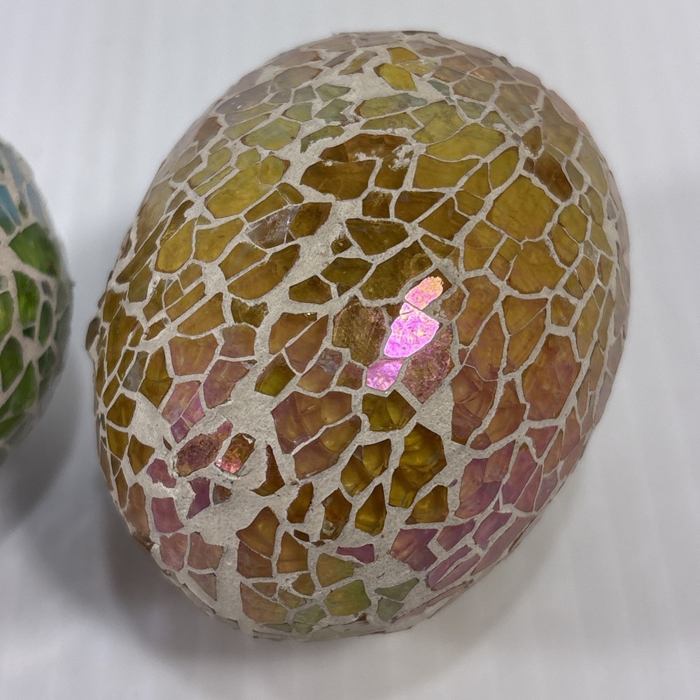 Multi Colored Mosaic Crackle Glass Egg Iridescent Ocean Spring Beach Pastel - Picture 3 of 14
